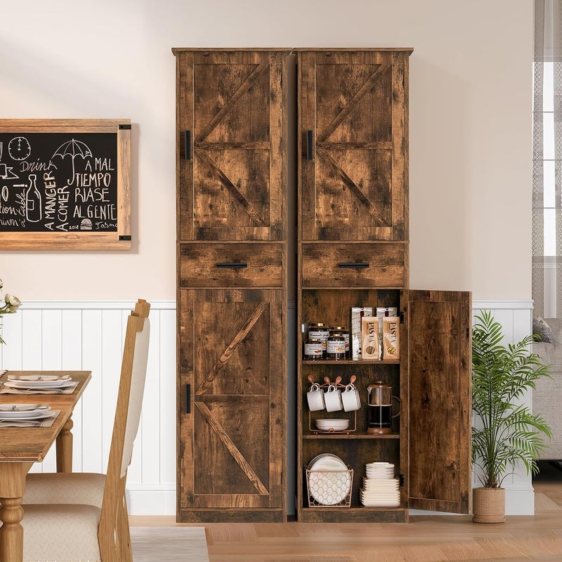 WEENFON Tall Bathroom Cabinet, Storage Cabinet with 6 Shelves & Drawer, Bathroom Storage Cabinet with Adjustable Shelves, Tall Cabinet for Living Room, Home Office, Rustic Brown - Image 1